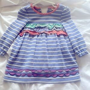 Matilda Jane top blue and white with purple and coral and teal accents.